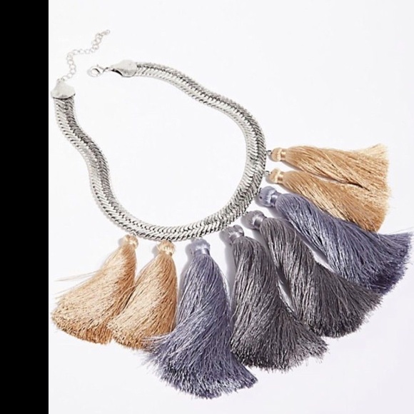 Free People Silky Tassel Silver Tone Chain Choker - Picture 3 of 4